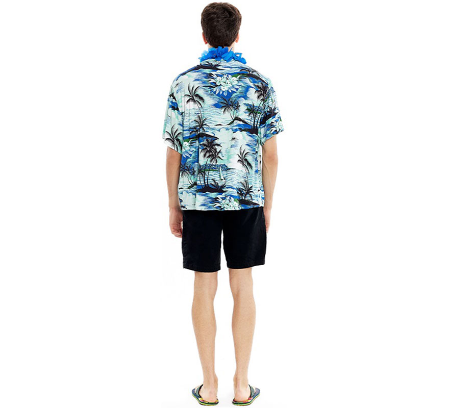 Camisa Hawaiana Palmeras azul para hombre-B