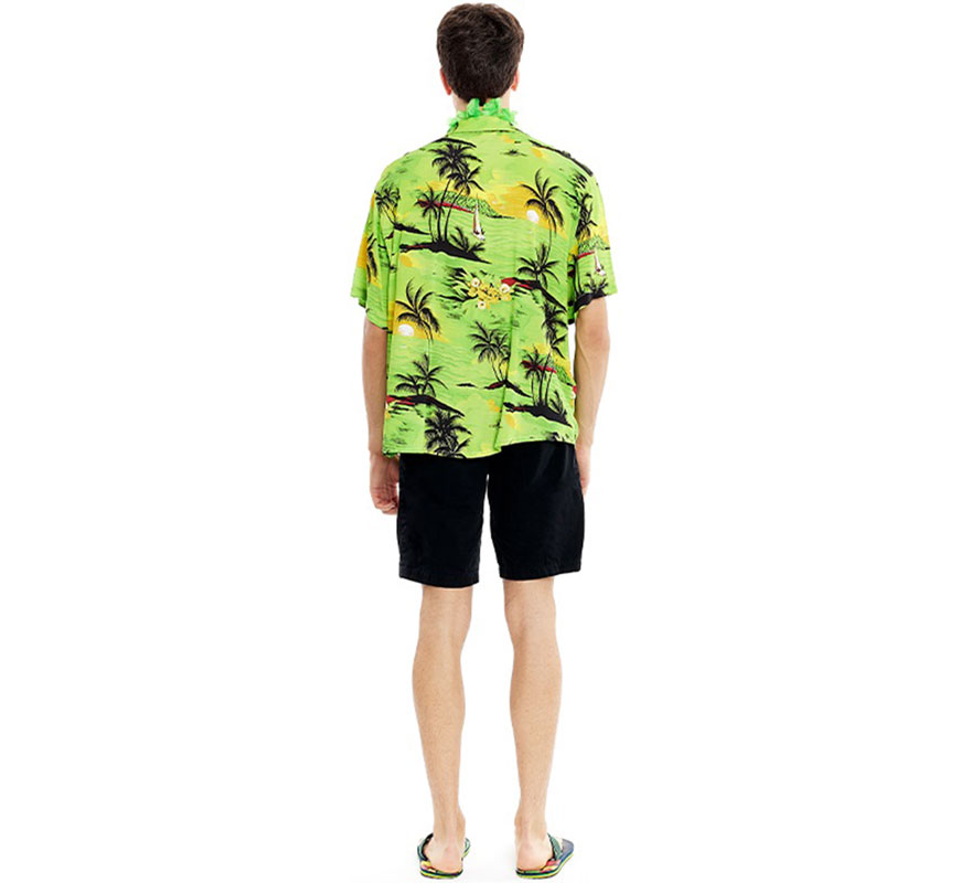 Camisa Hawaiana Palmeras verde para hombre-B