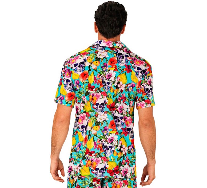 Camisa manga corta Hawaiana Estampado Calaveras para hombre-B