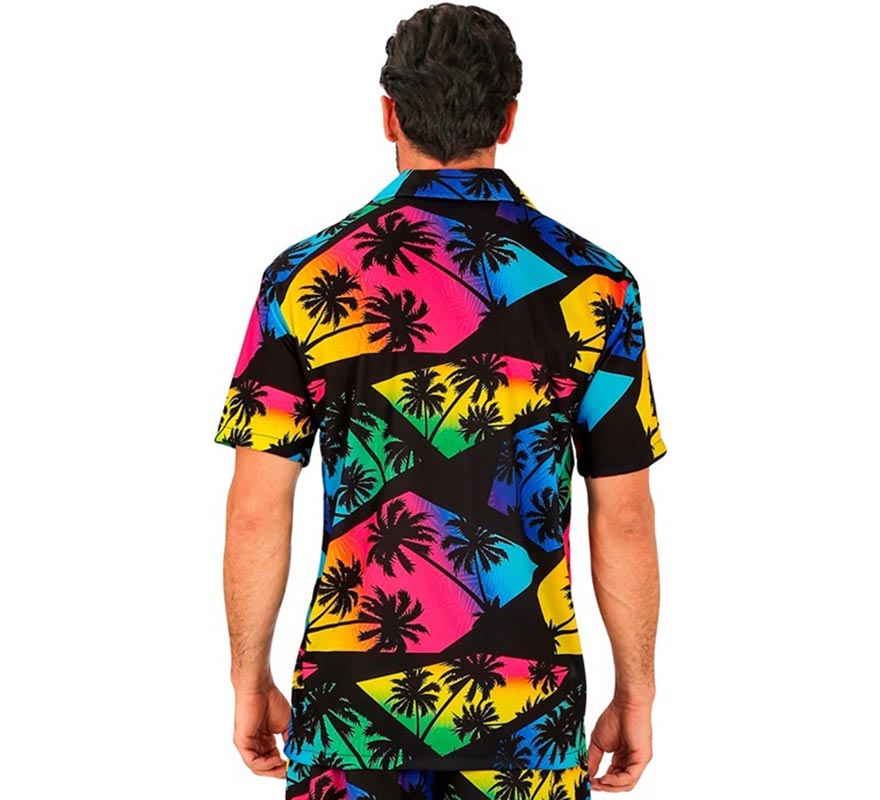 Camisa manga corta Hawaiana Estampado Palmeras para hombre-B