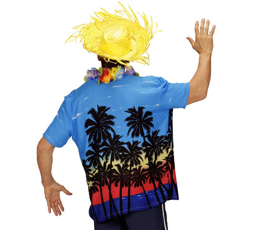 Camisa manga corta Hawaiana Palm Beach azul para hombre-B