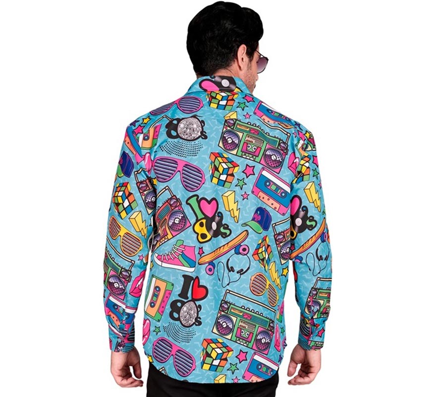 Chemise à manches longues à imprimé rétro années 80 pour homme-B