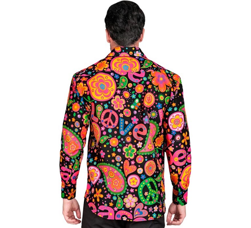 Chemise à manches longues à imprimé hippie pour homme-B
