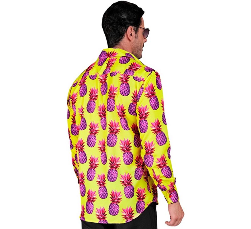 Men's Neon Pineapple Printed Long-Sleeved Shirt-B