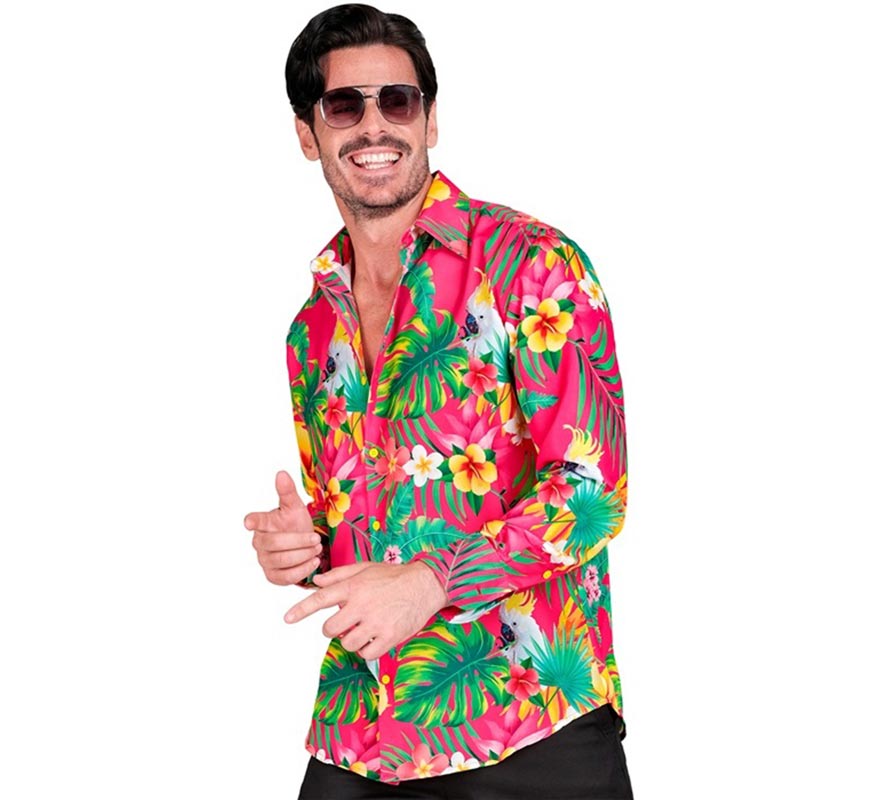 Men's Long Sleeve Hawaiian Cockatoo Print Shirt-B