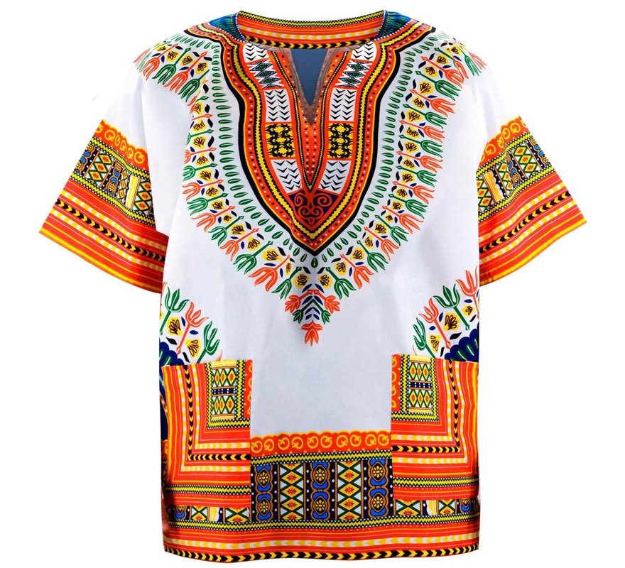 Camisa o Dashiki Africana naranja para hombre-B