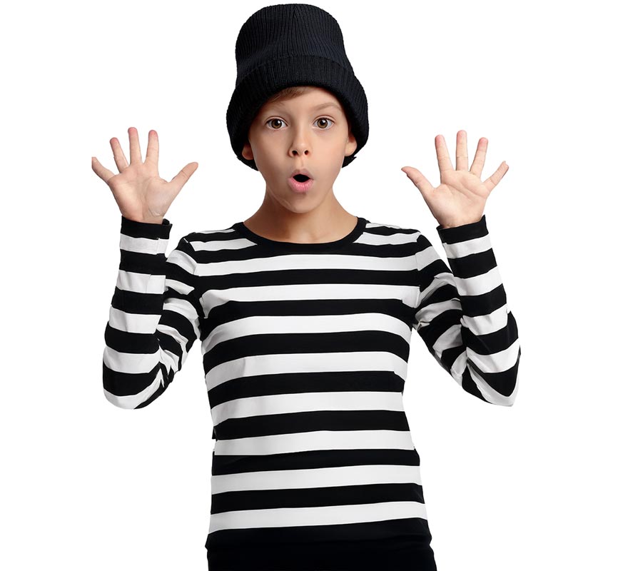 Camiseta Mimo o Preso a Rayas blancas y negras para niños-B