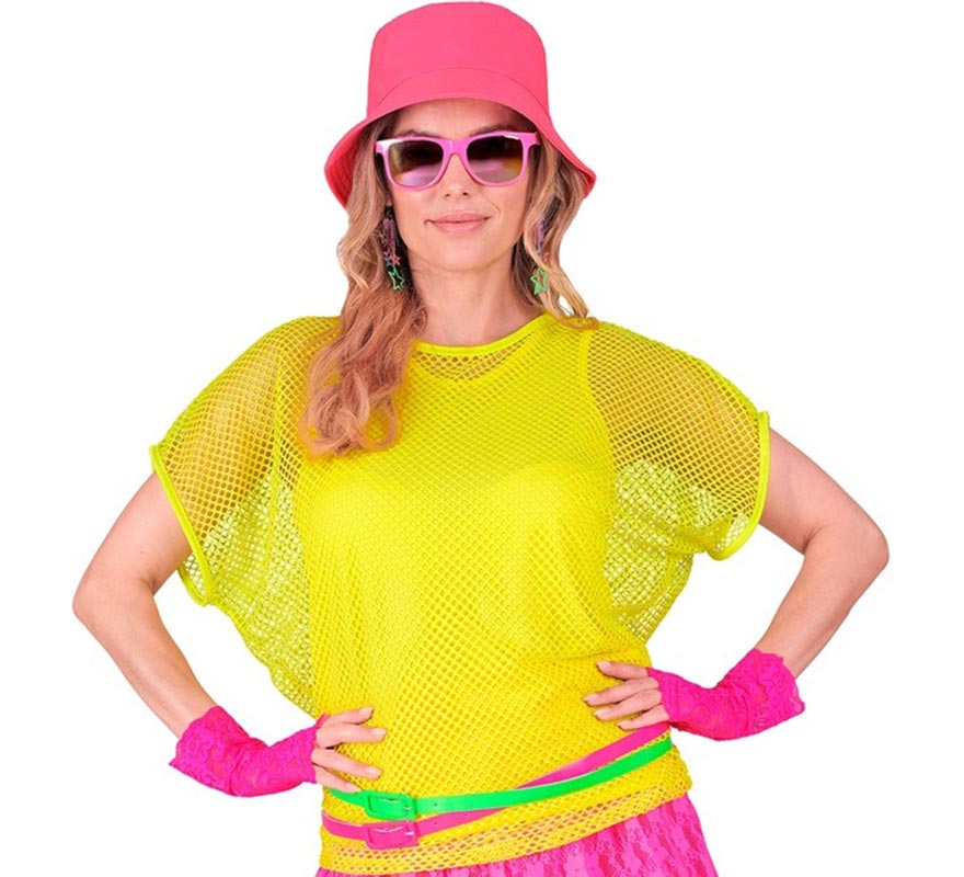 Camiseta de Malla amarilla neón para mujer-B
