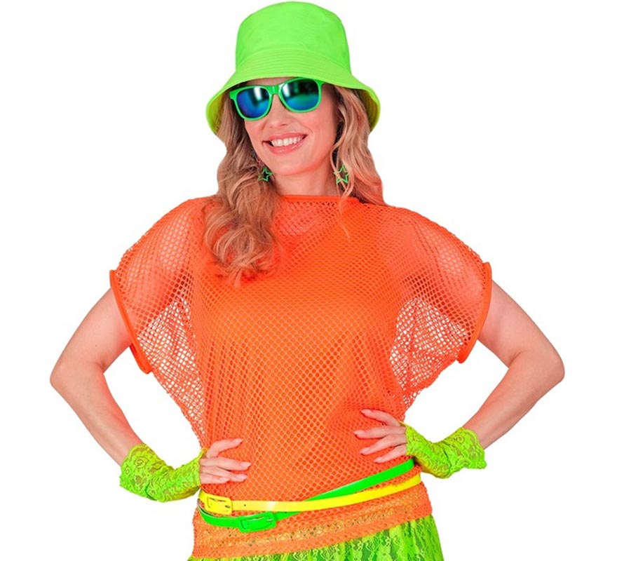 Women's Neon Orange Mesh T-Shirt-B