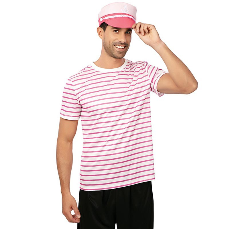 Camiseta de Marinero a rayas rosa adulto-B