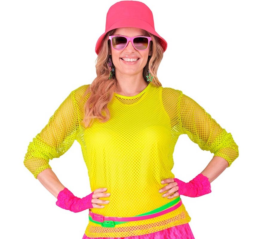 Women's Neon Yellow Mesh Long-Sleeved T-Shirt-B