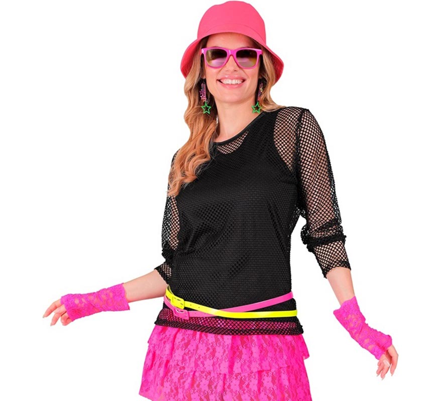 Women's black mesh long-sleeved T-shirt-B