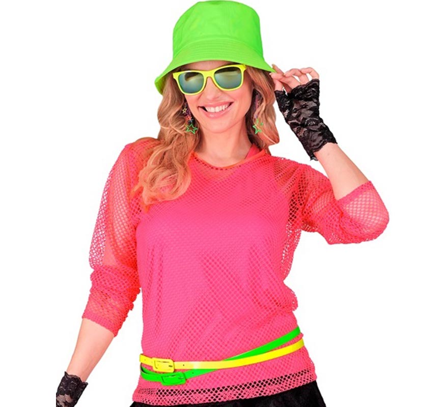 Women's Neon Pink Mesh Long Sleeve T-Shirt-B