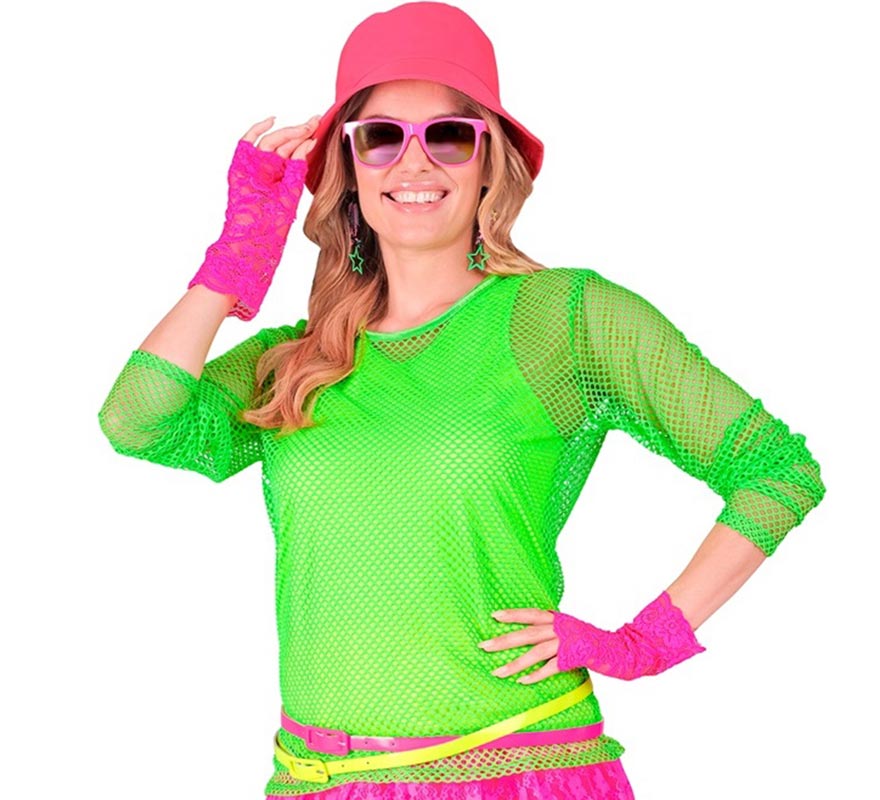 Women's Neon Green Mesh Long-Sleeved T-Shirt-B