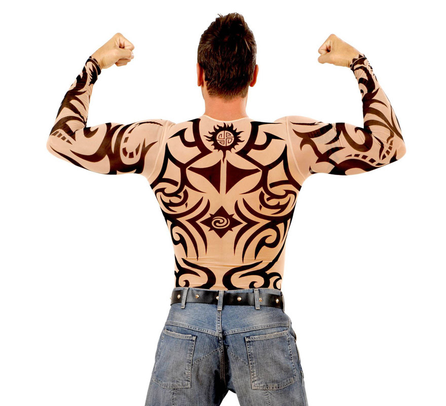 T-shirt a maniche lunghe da uomo con tatuaggio tribale-B