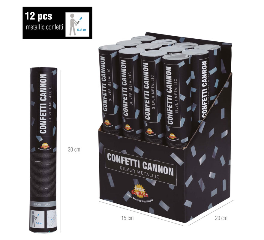 Canon à confettis métallisé argent 30 cm-B
