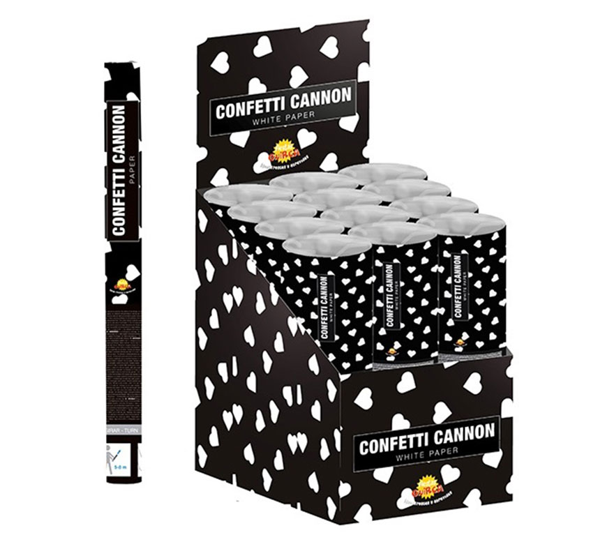 Weiße Herzen Papierkanone 40 cm Kabuki Confetti-B