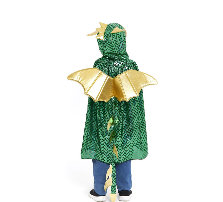 Capa de Dragón verde con capucha y alas infantil-B