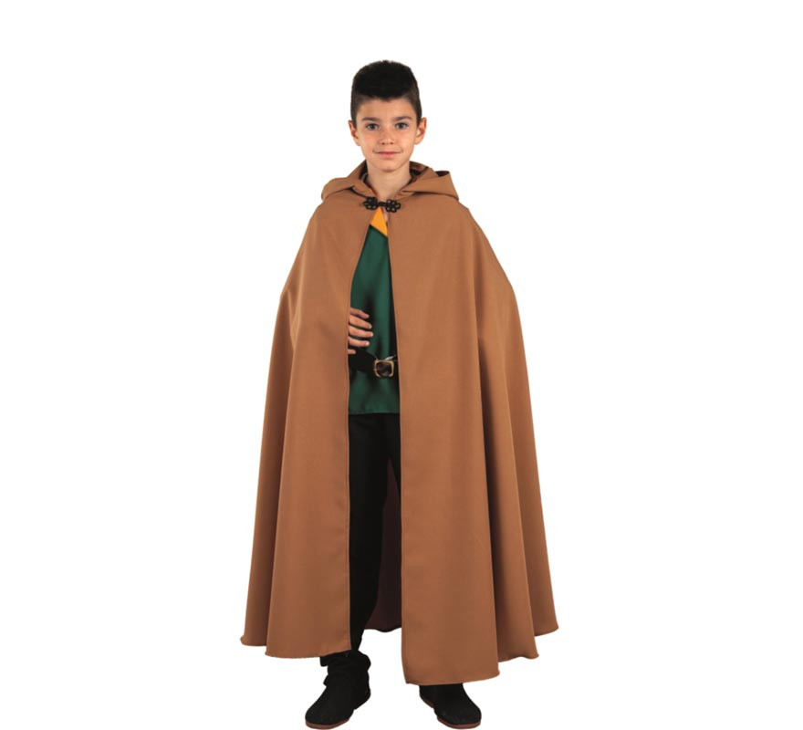 Capa larga Medieval marrón con capucha infantil-B