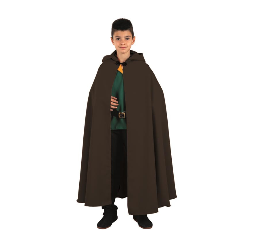 Capa larga Medieval negra con capucha infantil-B