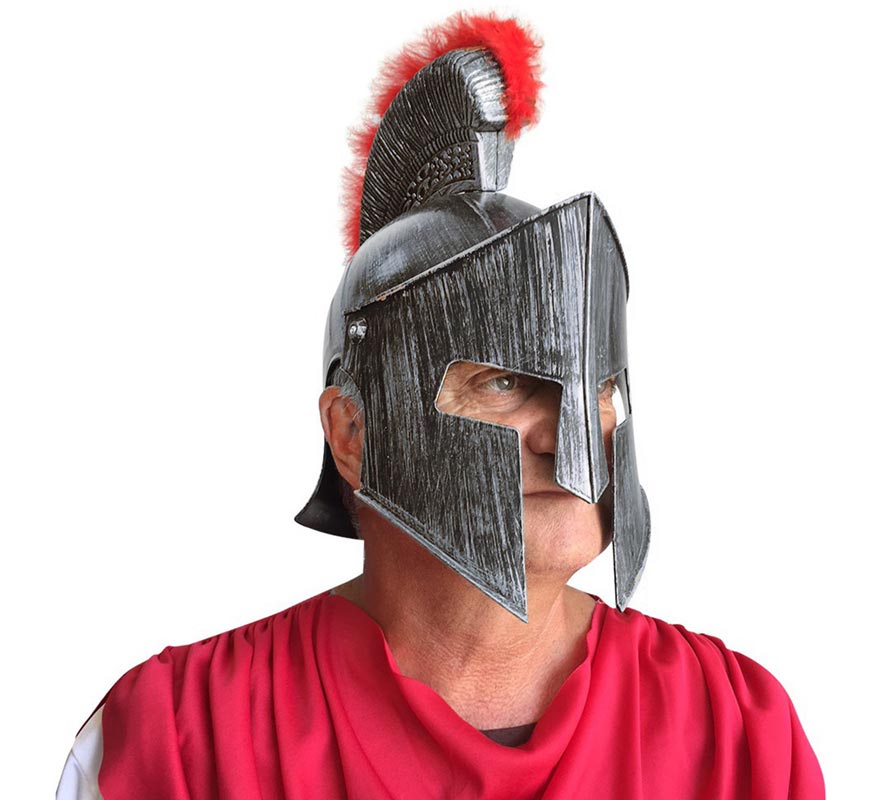 Silver Roman Helmet with Red Hair-B