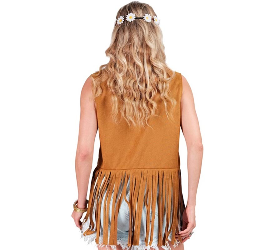 Brown Hippie Vest with Flowers for Women-B