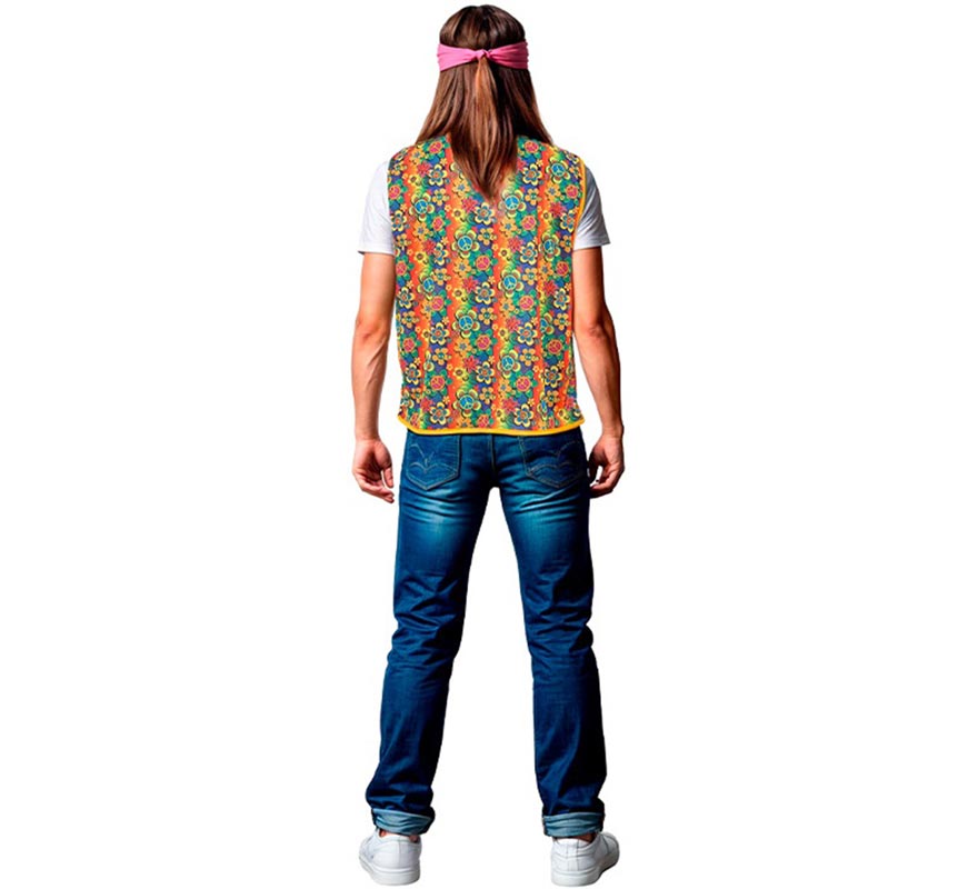 Chaleco Hippie floral naranja adulto-B