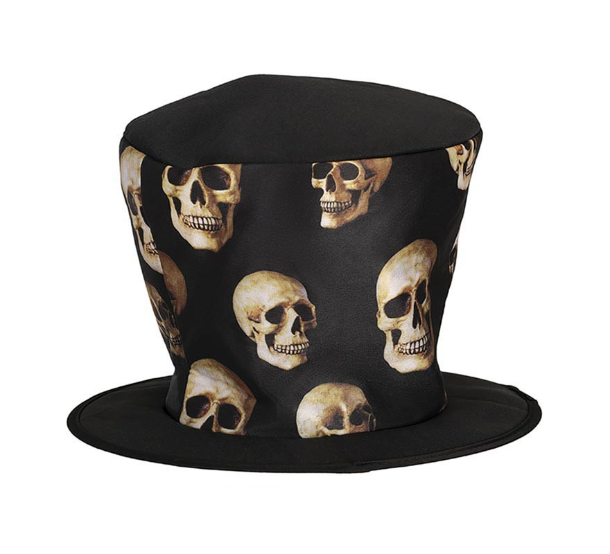 Chapeau haut de forme noir avec des crânes terrifiants-B