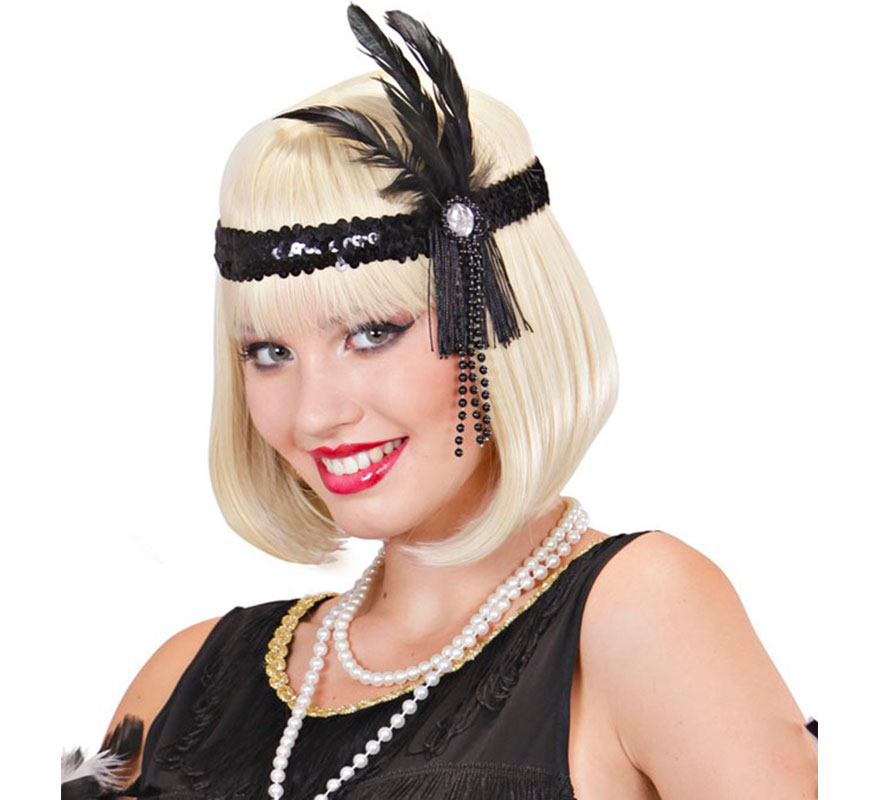 Black ribbon with Cabaret feathers-B