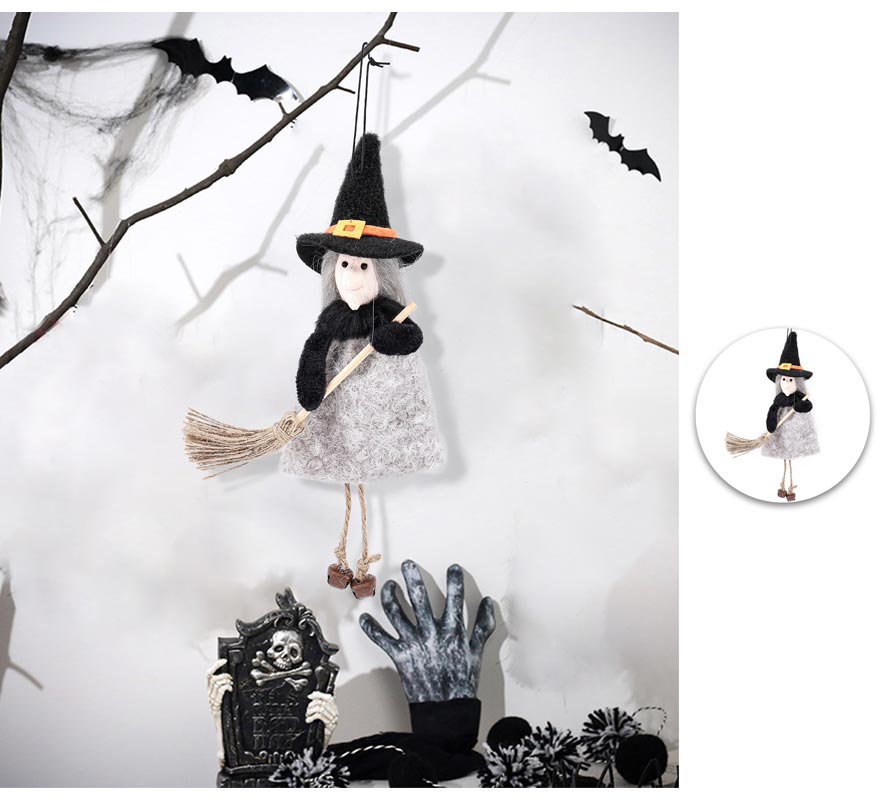 Witch Doll Pendant with Broom 23 cm-B