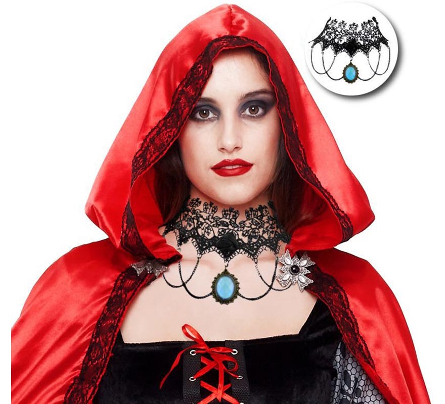 Collar Gótico Encaje piedra roja-B