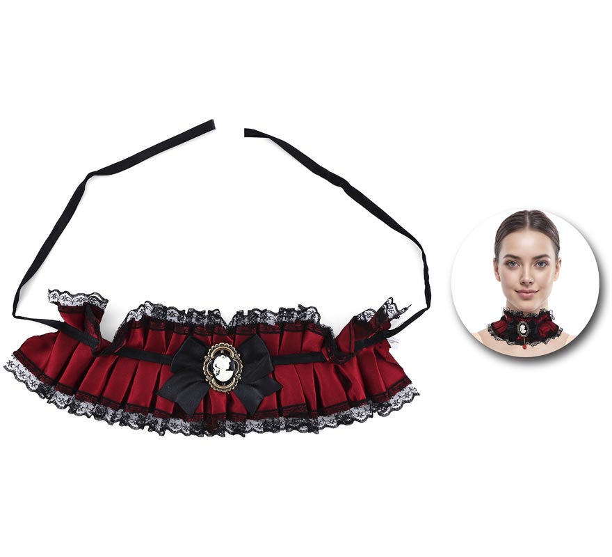 Collar Gótico rojo con Lazo-B