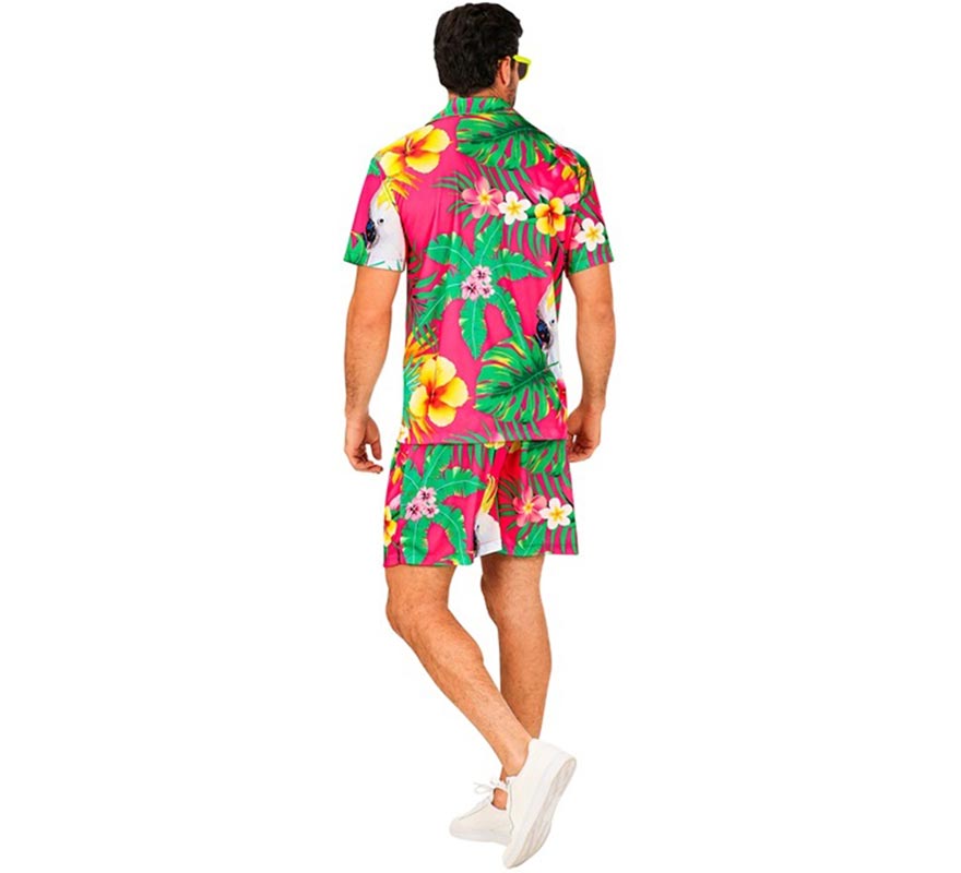 Cockatoo Print Summer Set: Shirt and Shorts for Men-B