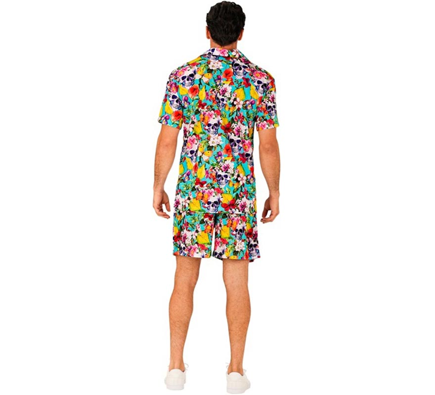Skull Print Summer Set: Men's Shirt and Shorts-B