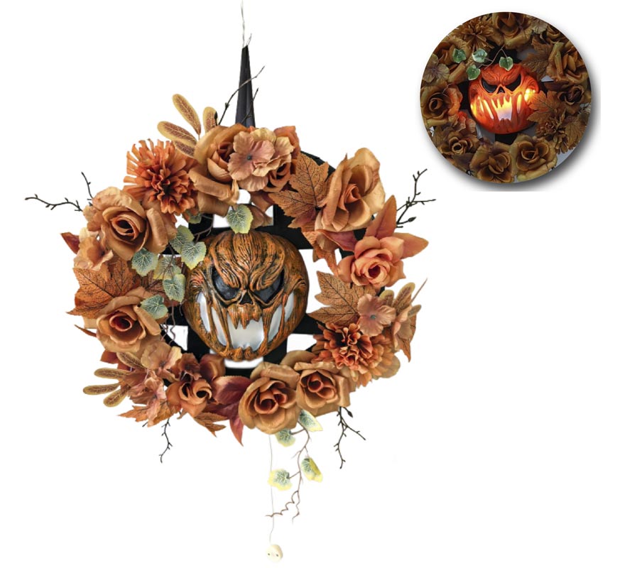 Autumn Pumpkin Wreath with Light and Sound-B