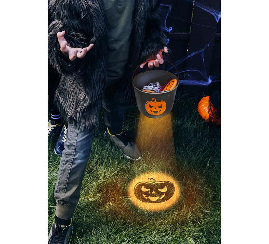 Cube with Light in the Base Black Pumpkin 15x20 cm-B