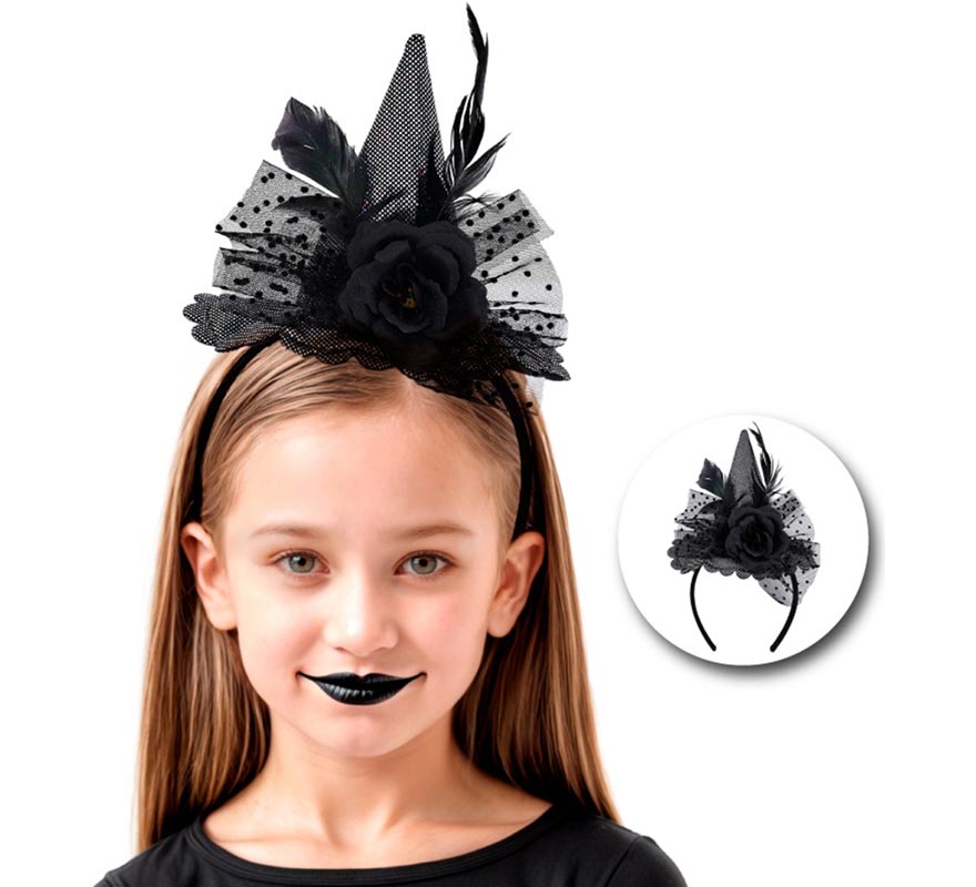 Witch Headband with Black Rose for Children-B