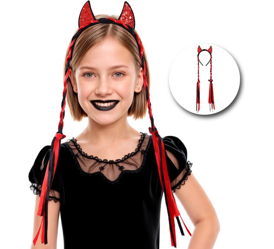 Devil Headband with Two Braids for Children-B