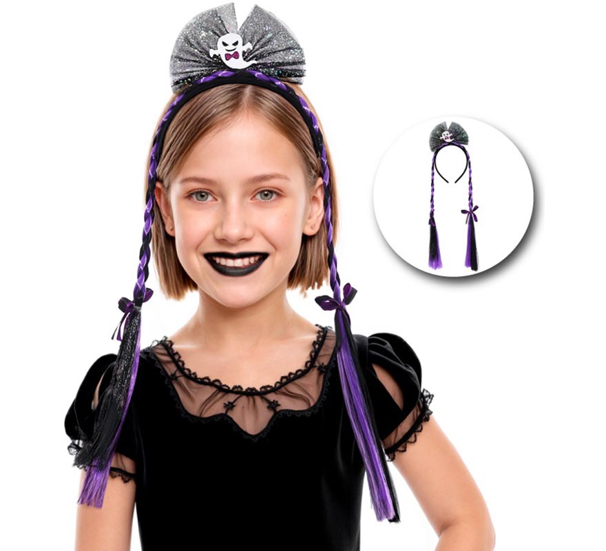 Tiara fantasma com duas tranças para crianças-B