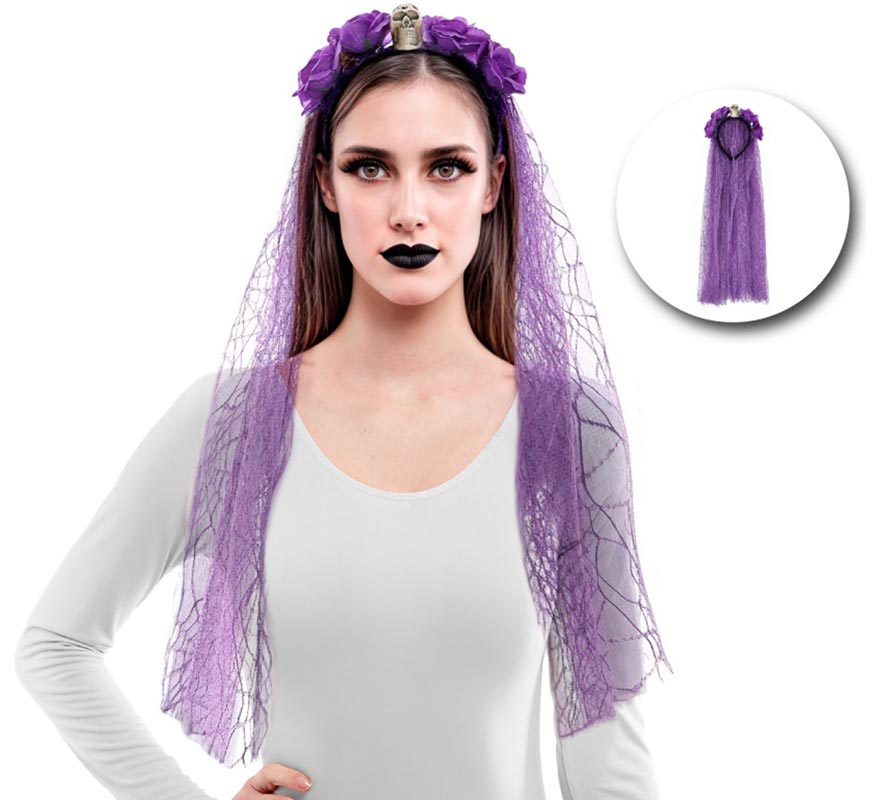 Flower Headband with Purple Veil-B