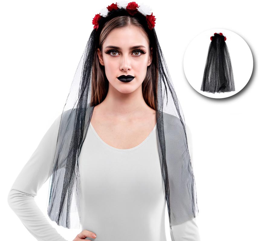 Flower Headband with Black Veil-B