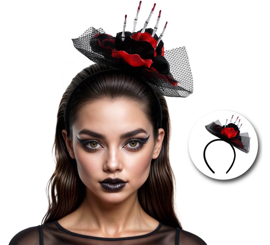 Faixa de cabeça rosa com mão de esqueleto-B