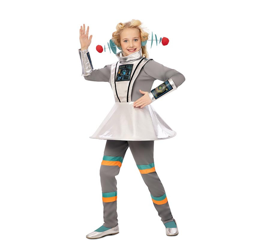 Grey Space Agent Costume with Wristbands for Girls-B