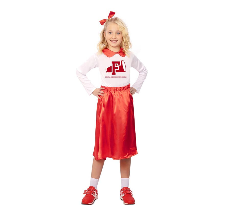 Déguisement de pom-pom girl rouge et blanc années 50 fille-B