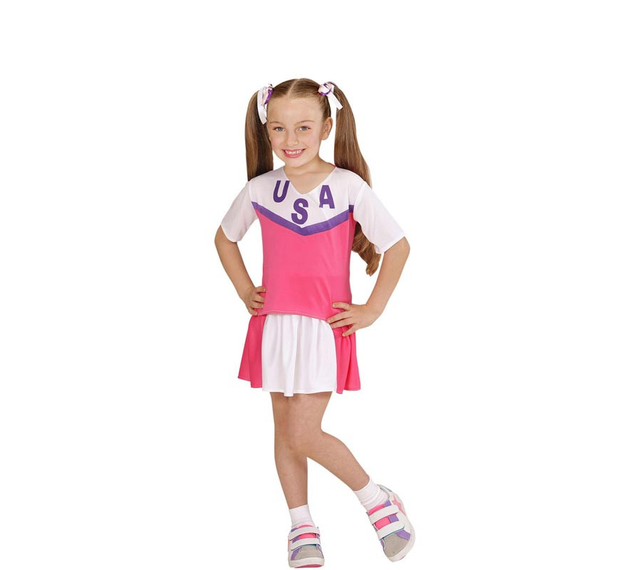 Disfraz de Animadora USA rosa y blanco para niña-B