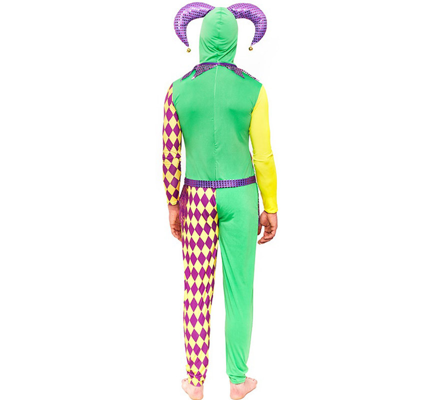 Costume da Arlecchino a scacchi viola e verde da uomo-B