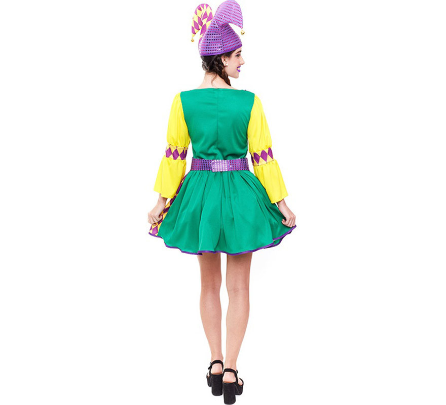 Disfraz de Arlequín púrpura y verde a cuadros para mujer-B