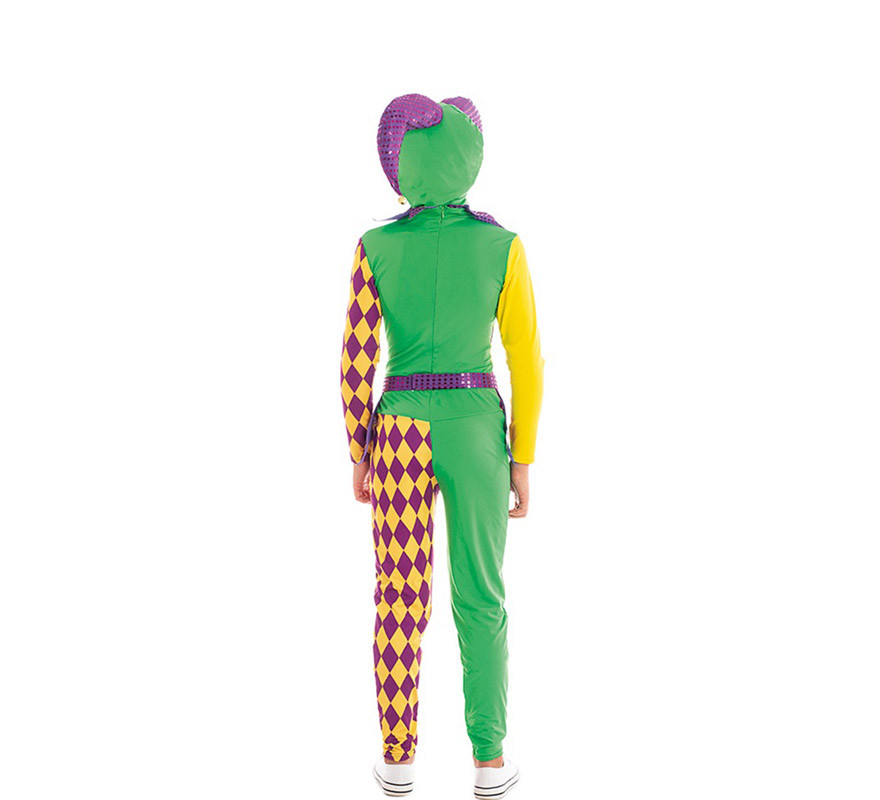Disfraz de Arlequín púrpura y verde a cuadros para niño-B