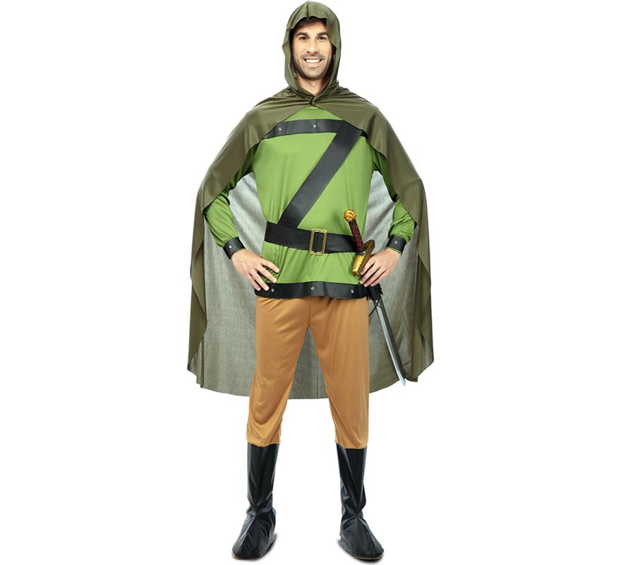 Costume da arciere della foresta verde con mantello per uomo-B