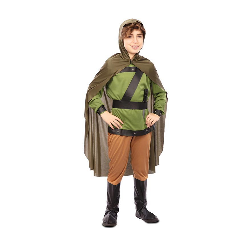 Green Forest Archer Costume with Cape for Kids-B